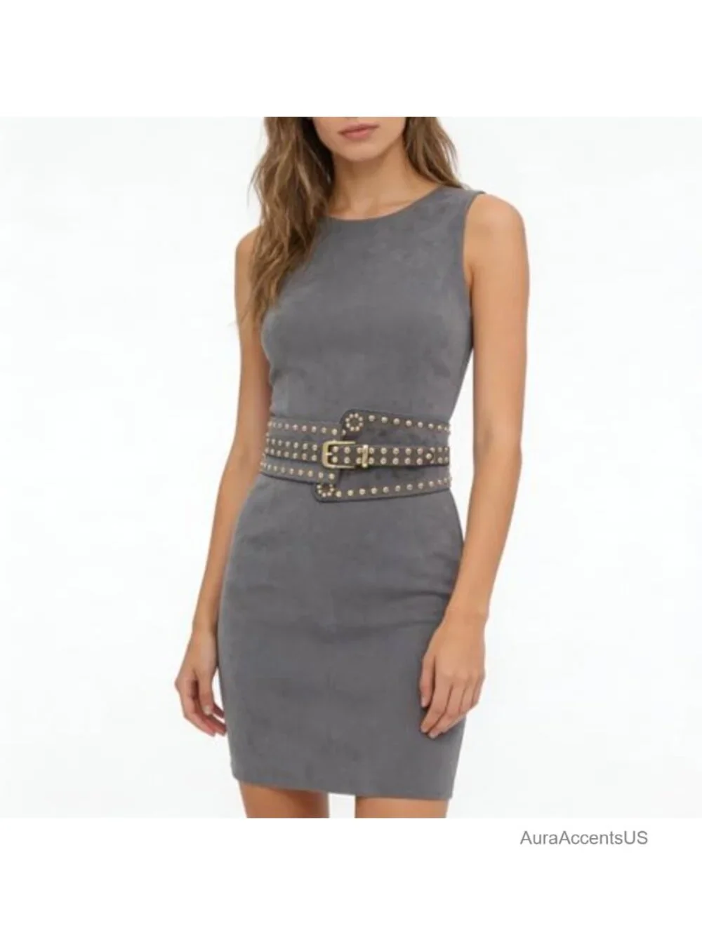 Wide Suede Elastic Waist Belt Chunky Stretchy Studded Vintage Waistband